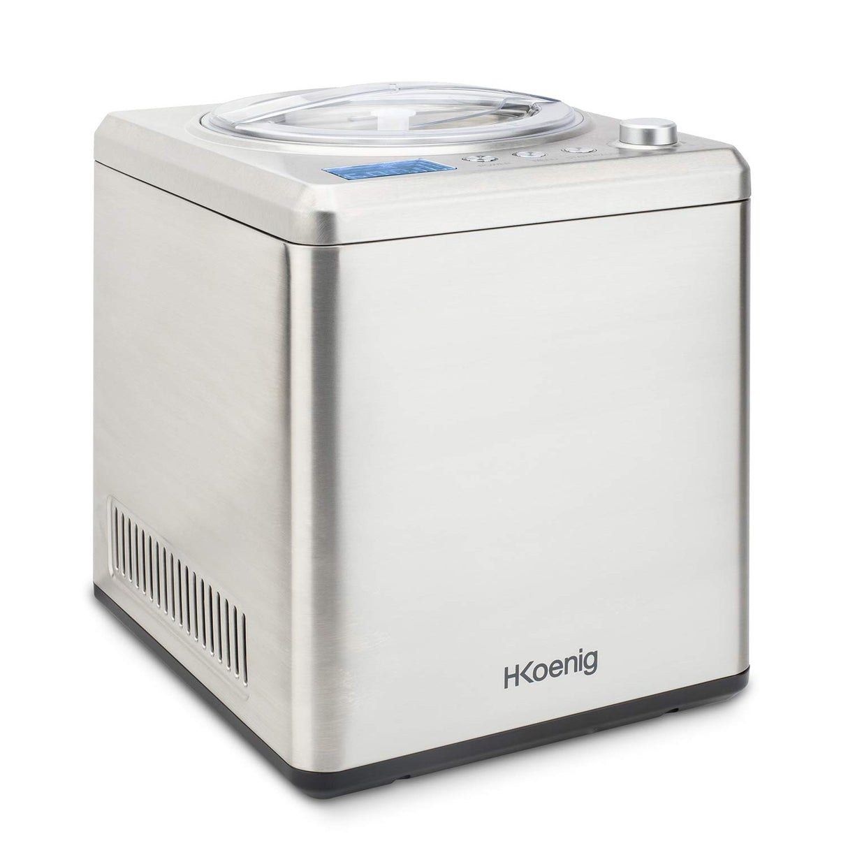 H.Koenig HF340 Máquina Para Hacer Helados Caseros y Sorbetes Profesionales, Heladera Con Compresor, 180 W, 2 Litros, Preparación 30 Mins, Pantalla LCD, Conservación En Frío, Acero Inoxidable
