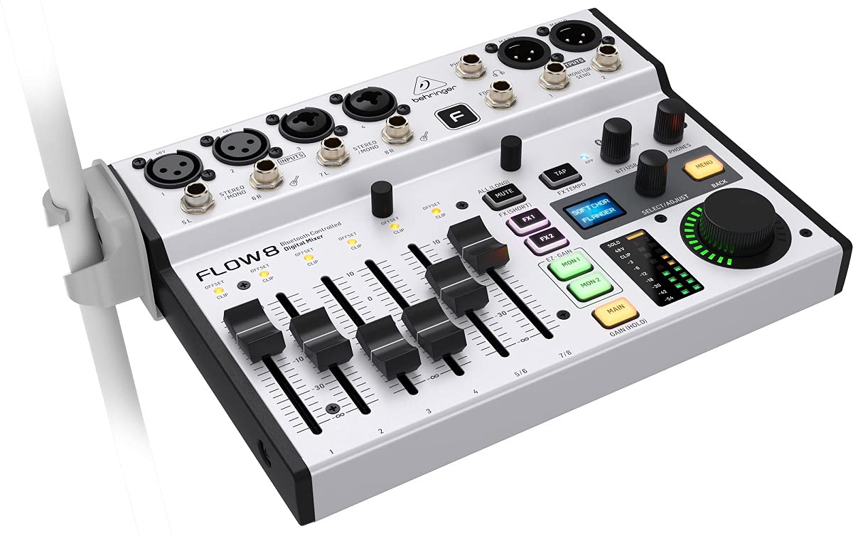 Behringer FLOW 8 Mezclador Digital De 8 Entradas Con Control De Audio Y De Aplicaciones Por Bluetooth, Faders De Canal De 60 Mm, 2 Procesadores De Efectos Y Una Interfaz USB/De Audio