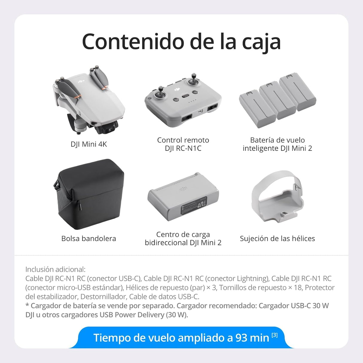 DJI Mini 4K Fly More Combo Bundle, Dron Con Cámara 4K UHD, Menos de 249 g, Estabilización Cardán de 3 ejes, Transmisión de Vídeo de 10 km, Retorno Automático, 3 Baterías Para 93 min de Vuelo, C0,