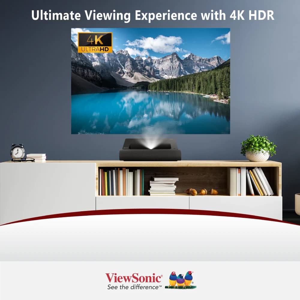 Viewsonic X2000L-4K Proyector Láser de Distancia Ultra Corta, Cine en Casa (4K, 2000 Lúmenes ANSI, 2X HDMI, USB, 2X 10 Vatios + 2X 25 Vatios Cube, Recepción de Internet 5G) - Blanco