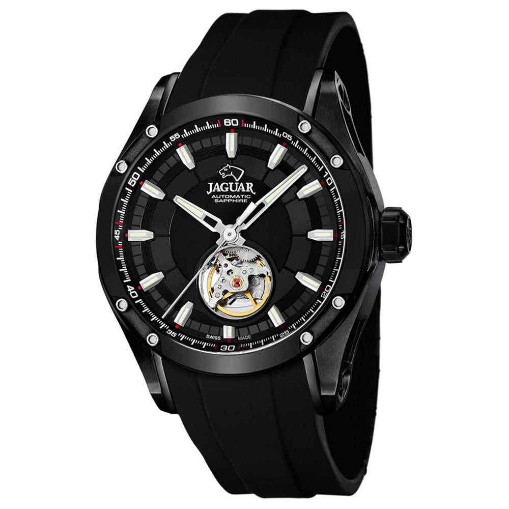 JAGUAR Reloj Modelo J813/1 de la colección AUTOMATICO, Caja de 45 mm Correa de Caucho Negro para Caballero