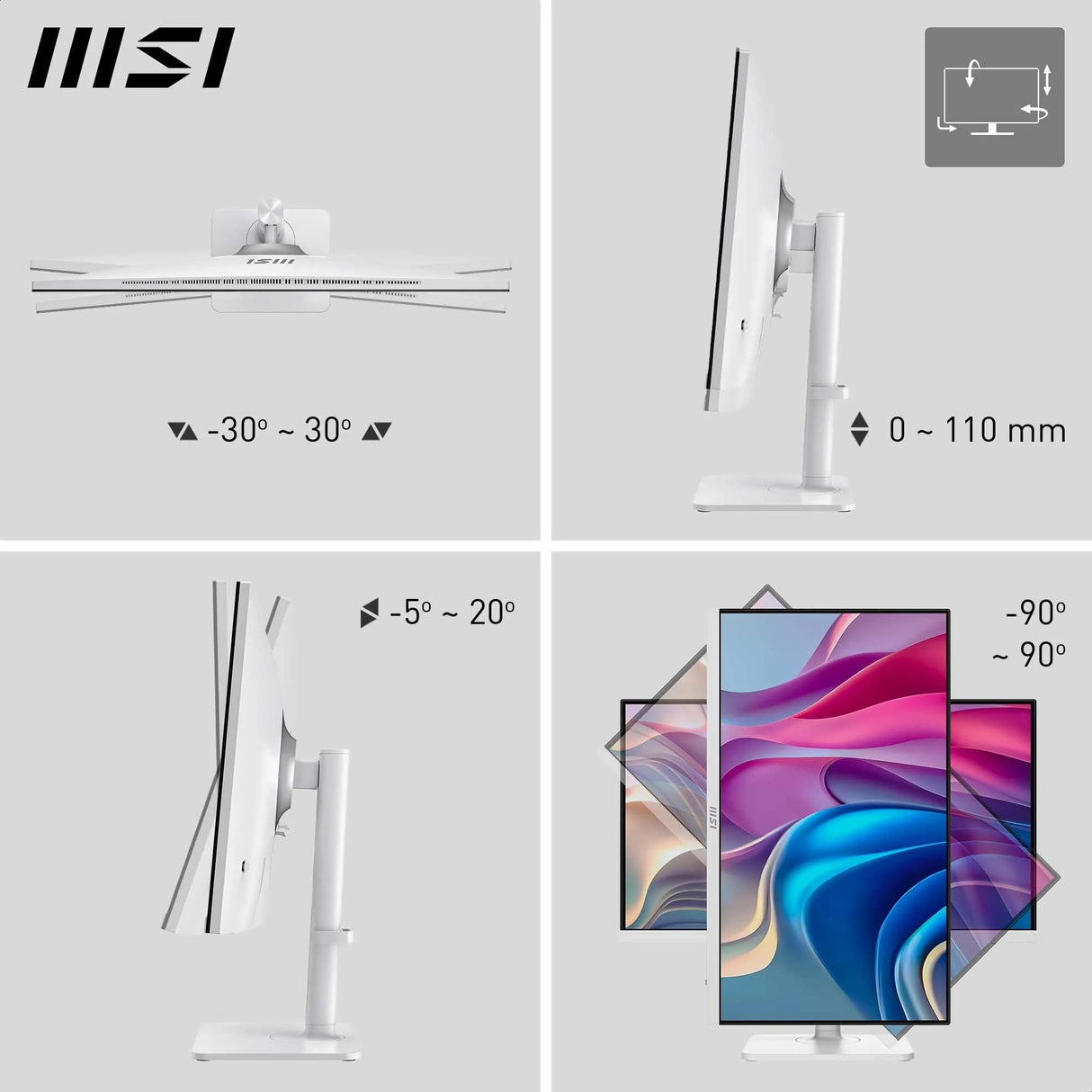 MSI Modern MD272UPHW Monitor Profesional UHD de 27" - Panel IPS de 3840 x 2160, 60 Hz, Montaje VESA, Ajustable en 4 direcciones - HDMI 2.0b, DisplayPort 1.4a, Tipo-C - Blanco