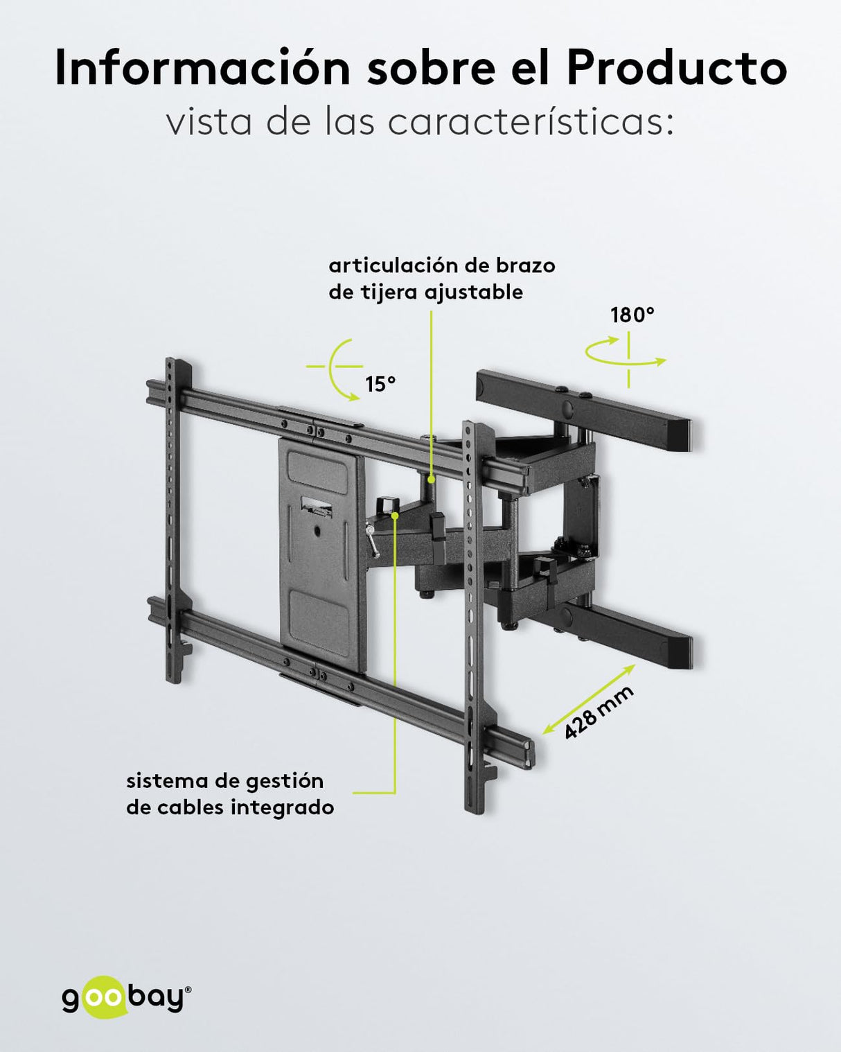 goobay 49746 Soporte de Pared para TV Pro FULLMOTION (XL) 43 a 100 Pulgadas (109-254 cm) Totalmente móvil, Giratorio/inclinable, 60 kg, estándar Vesa, Negro