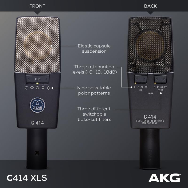 AKG C414 XLS - Micrófono (Studio, 20 - 20000 Hz, Cardioid, Alámbrico, XLR-3, 300g) Gris, Plata