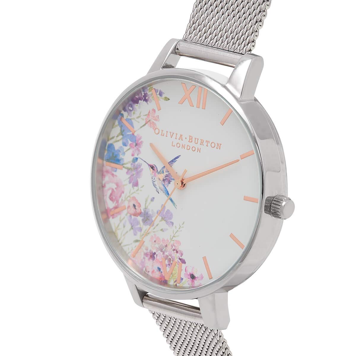 Olivia Burton Reloj Analógico de Cuarzo para Mujer Colección Painterly Prints con Correa de Malla de Acero Inoxidable Plateada - OB16PP75