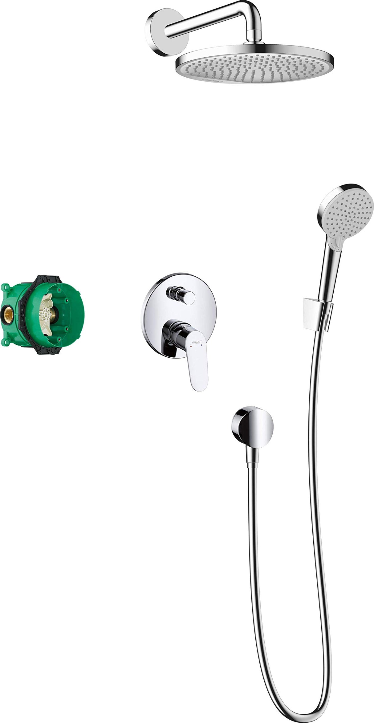 Hansgrohe Crometta S 240 27958000 - Juego de ducha empotrable 7 en 1 con alcachofa de ducha y manguera de ducha (incluye base y soportes), color cromado