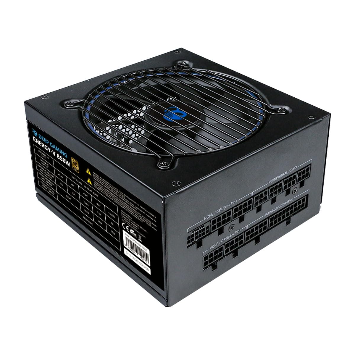 Deep Gaming Energy-V Fuente de Alimentación 850W 80 Plus Gold, Conector PCIe 5.0 600W, Full Modular, ATX3.0, Cables Planos, Ventilador Silencioso de 120mm. Color Negro