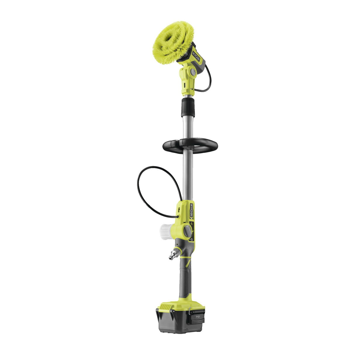 RYOBI RWTS18-0 - Cepillo motorizado telescópico de 18 V, diámetro 150 mm, 210 RPM, Palo de 1 m a 1,4 m, Cepillo de Espuma de cerdas Medianas con depósito de Agua y detergente