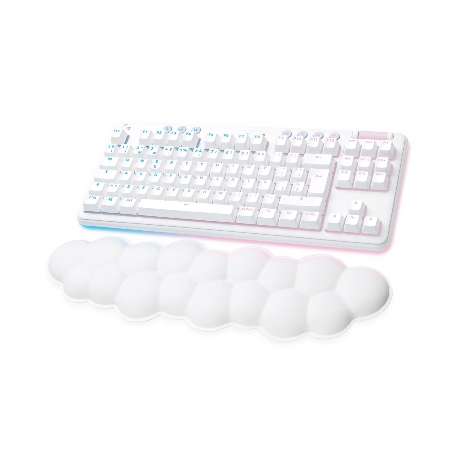 Logitech G G715 Teclado inalámbrico para Juegos con Velocidad de luz RGB LIGHTSYNC, interruptores táctiles (GX Brown) y reposamuñecas para Teclado, PC y Mac, Niebla Blanca
