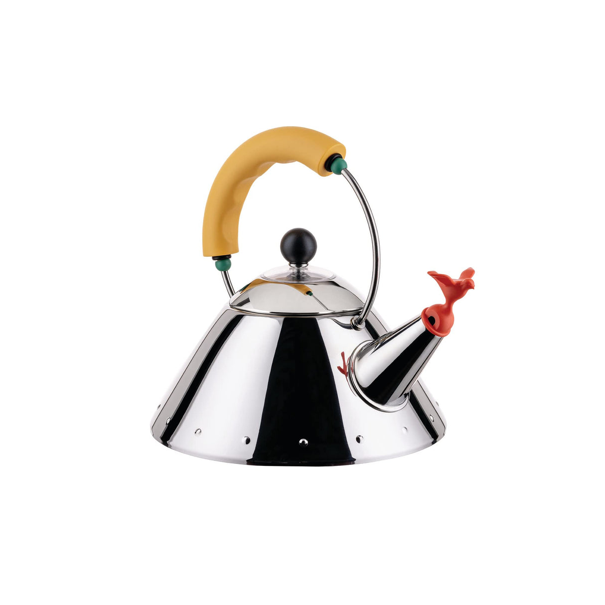 Alessi Kettle 9093/1 Y - Hervidor de Design, para la Cocción por Inducción, Fondo en Acero Inoxydable 18/10 Brillante con Mango y Chiflete en Forma de Pajarito en PA, Amarillo, 100cl