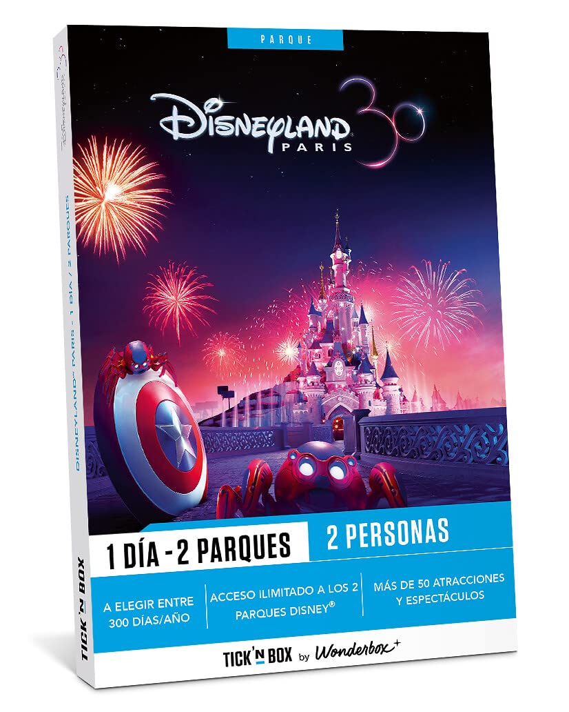 Tick&Box - Caja Regalo - 1 Día + 2 Parques - para 2 Personas - Acceso Ilimitado a los 2 Parques Disney - Regalo Cumpleaños, Regalo Mujer, Hombre