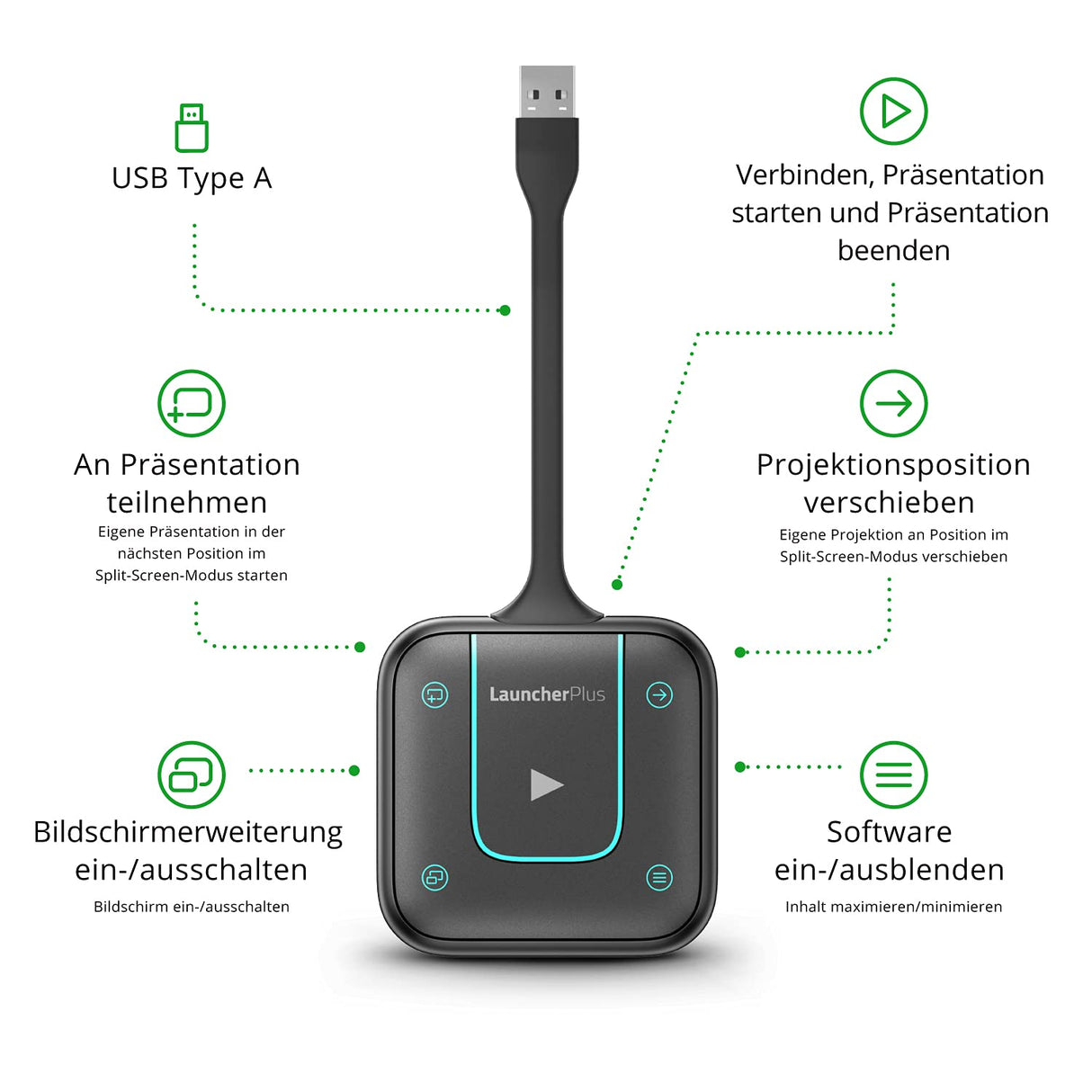 Vivitek LauncherPlus - Dispositivo USB Plug and Play (2,4 GHz y 5 GHz, encriptación AES-256, ISO27001), Color Negro