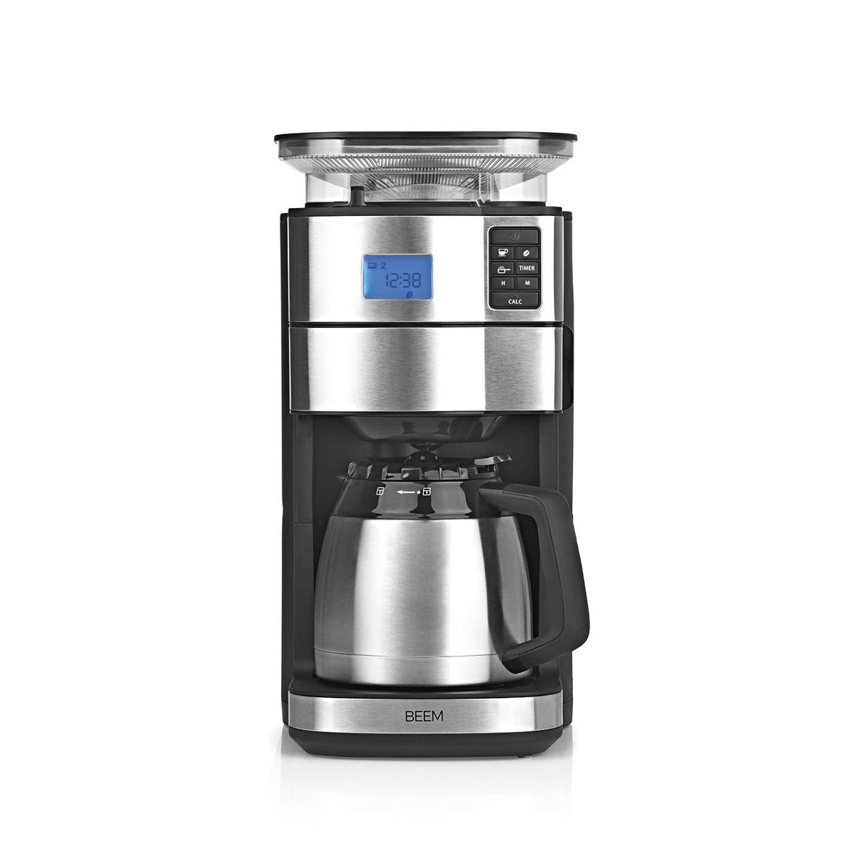 BEEM FRESH-AROMA-PERFECT II Cafetera de filtro con molinillo - Térmica | Acero inoxidable | Jarra térmica | Temporizador 24h | 1000 W | Recipiente para granos de 180 g