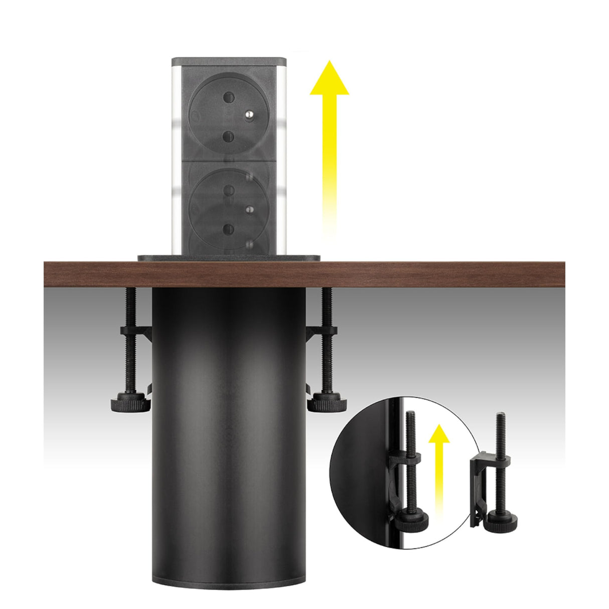 Cyclingcolors 1 toma empotrada pull-out 2 x 230 V con cable de longitud 1,3 m para oficina o casa, color negro