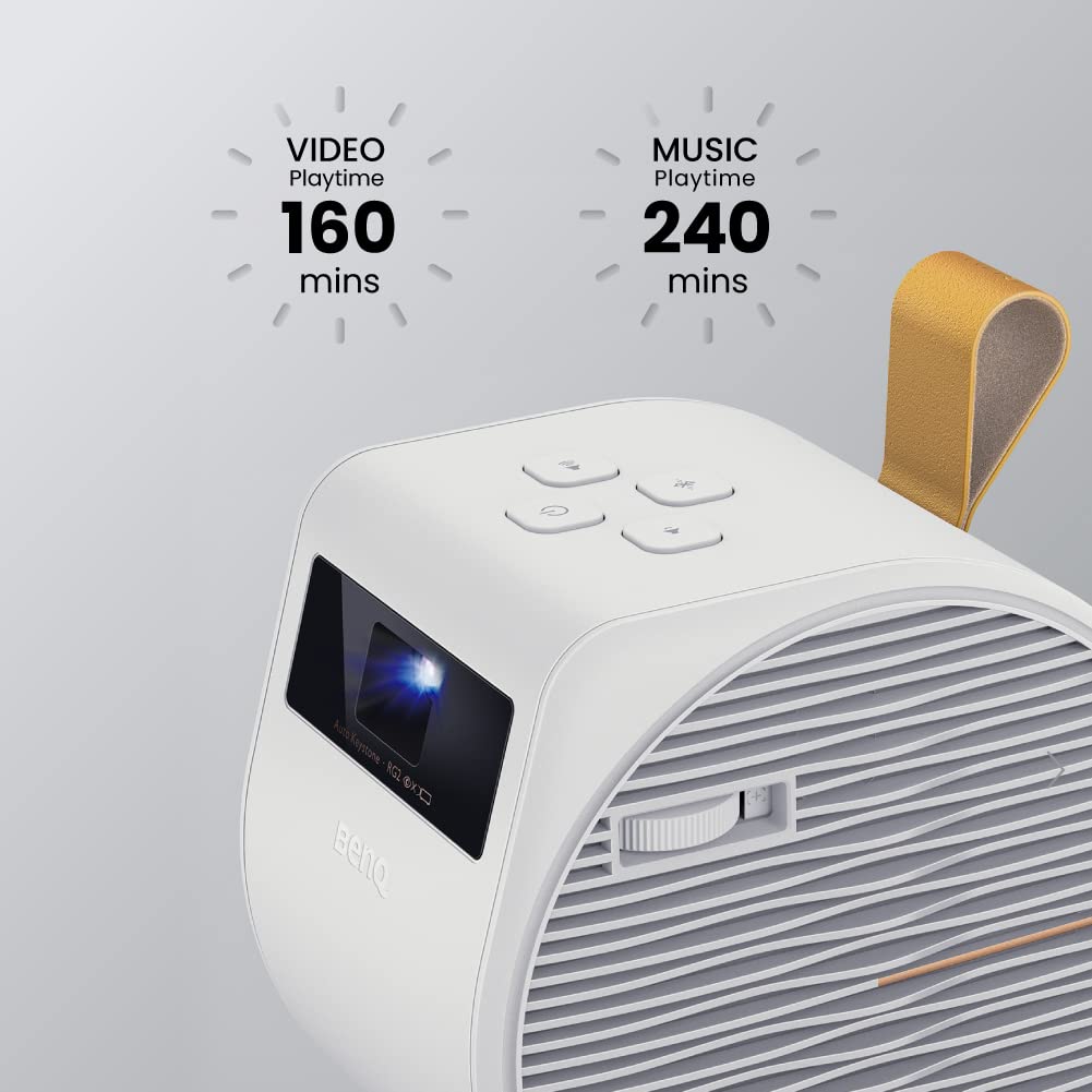 Mini proyector portátil BenQ GV11 ángulo de proyección de 135grados hacia el Techo, Extensiones de Graves de 270grados, Android TV 10, Blanco