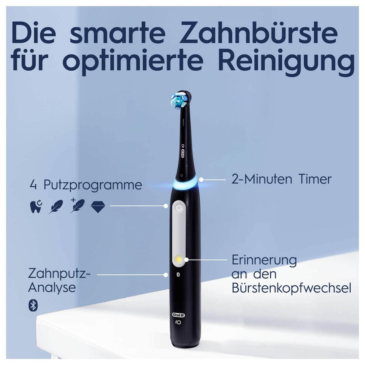 Oral-B iO Series 4 - Cepillo de dientes eléctrico, 4 modos de cepillado para cuidado dental, estuche de viaje, negro mate, ganador de la prueba Stiftung Warentest (12/2023)