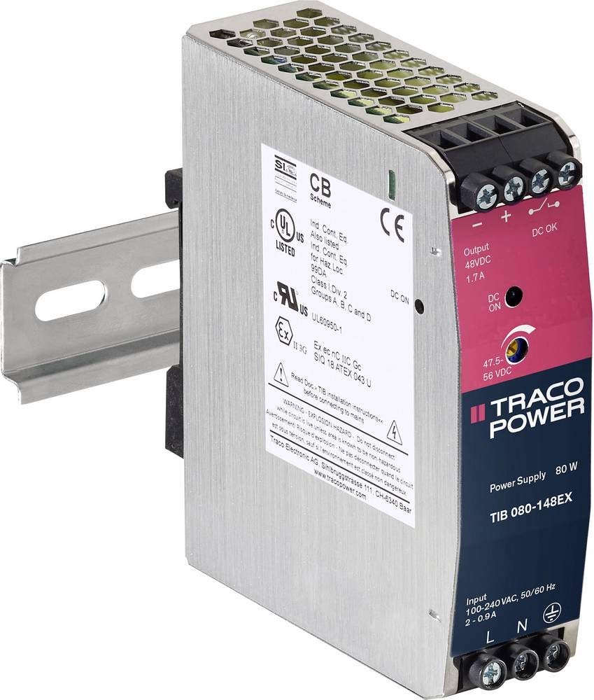 TracoPower TIB 080-112EX - Fuente de alimentación para Carril DIN (raíl DIN), 12,0 V/CC, 6700 mA, 80 W, 1 Unidad