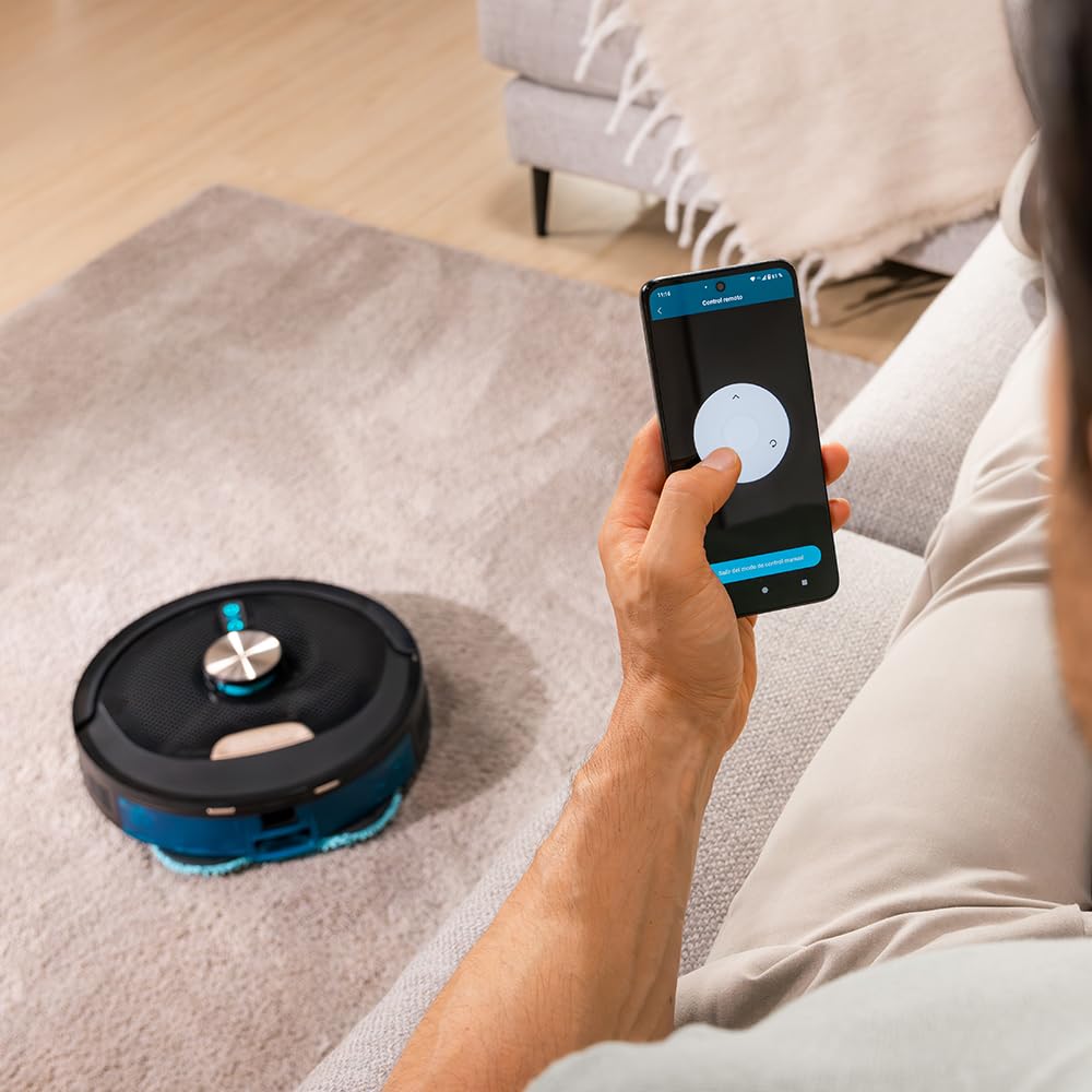 Cecotec Robot Aspirador y Friegasuelos con IA Conga M100 Spin AI. Inteligencia Artificial, 20000Pa, Cepillo de Silicona Antienredos, Mopas Giratorias, Autonomía hasta 220 m², Control App 3.0