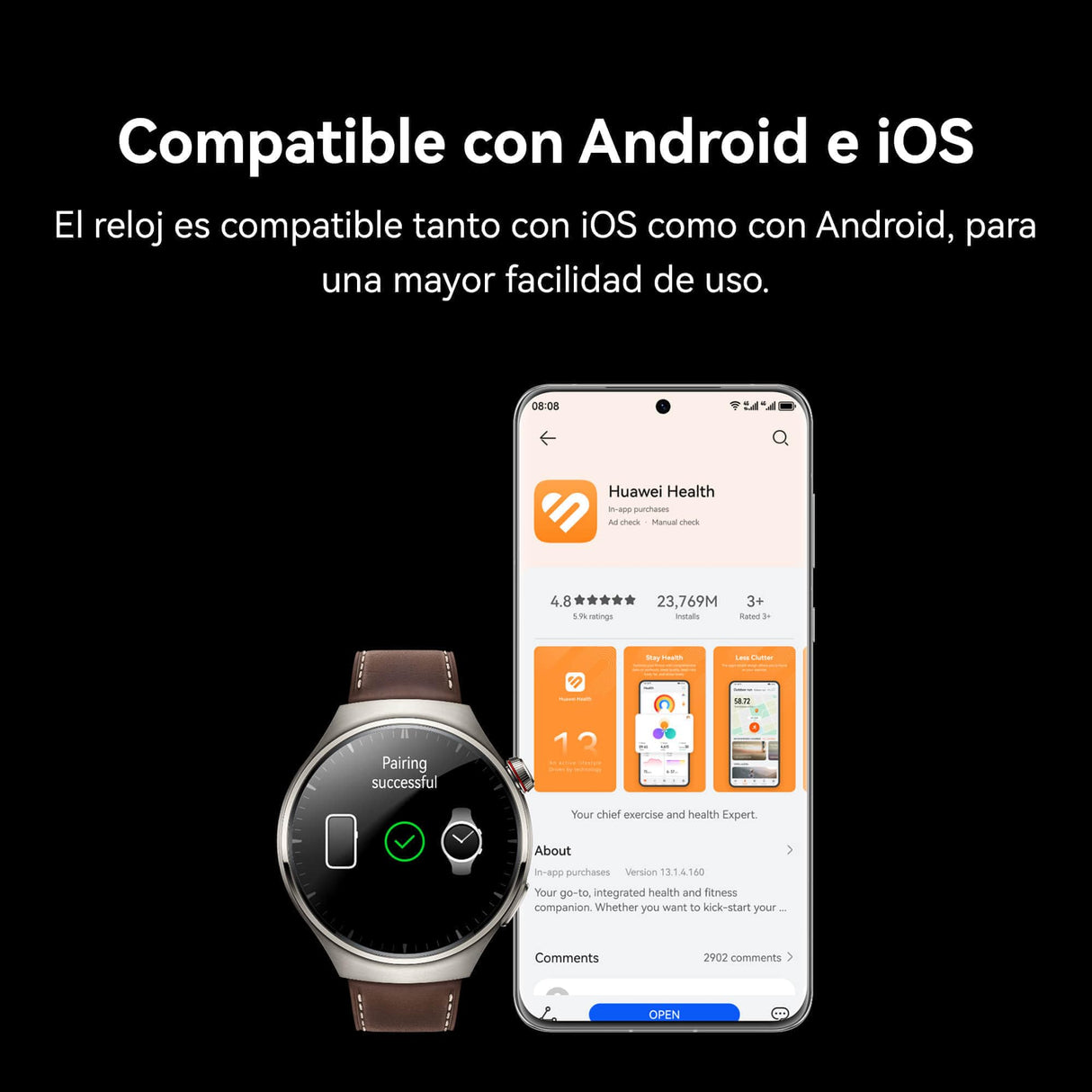 HUAWEI Watch 4 Pro Smartwatch, Cristal Curvo 3D, Controla Tu Salud, Llamadas Móviles Esim, duración de Batería hasta 21 días, Compatible con Android e iOS, Versión Española, Marrón