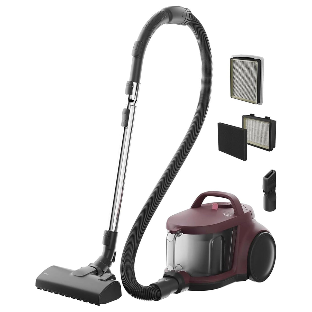 AEG Aspiradora de Trineo Sin Bolsa AL51C1DRF, 1000W, Filtro HEPA, 78dB, Capacidad 2 L, Radio de Acción 9m, Ideal Suelos Duros y Alfombras, Rojo