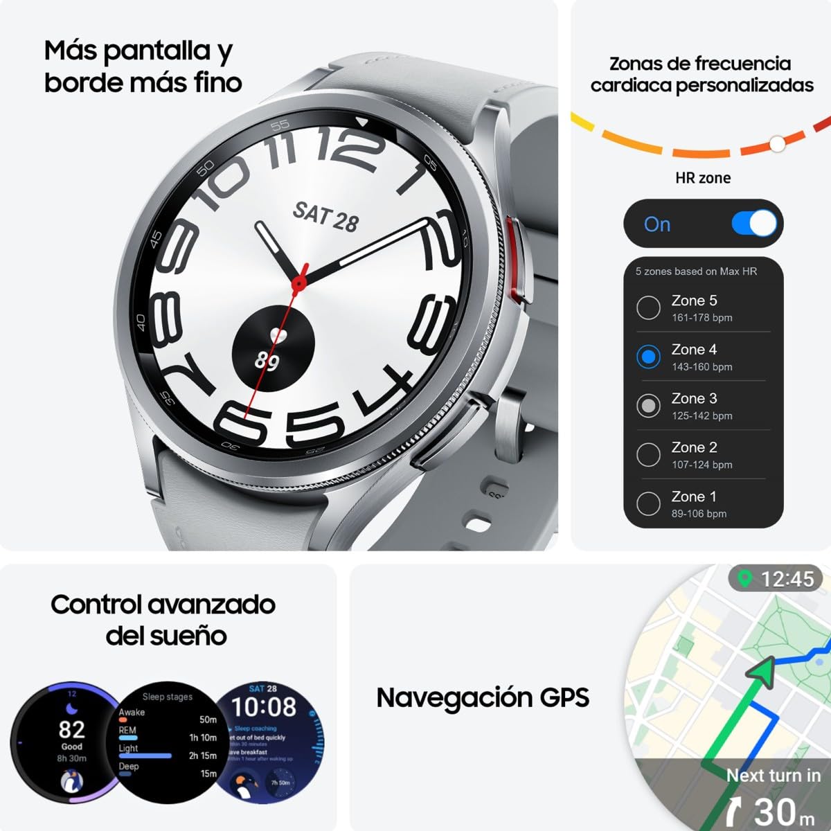 Samsung Galaxy Watch6 Classic Bluetooth, 43 mm + Correa de recambio - Smartwatch, Control de Salud, Seguimiento Deportivo, Batería de Carga Rápida, Plateado (Versión Española)
