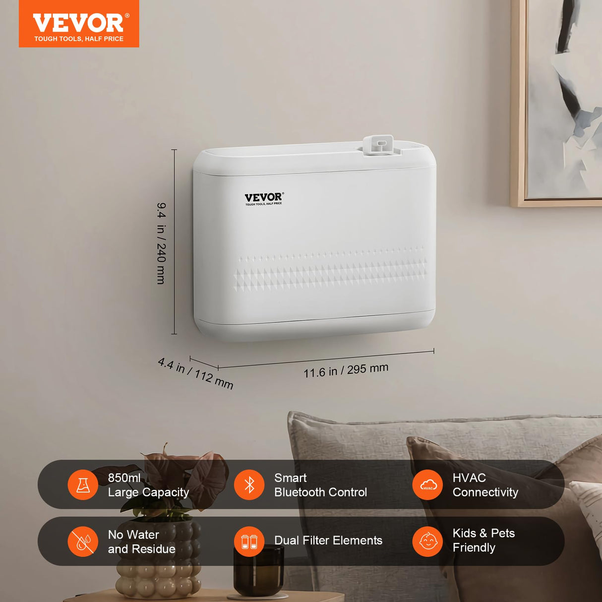 VEVOR Difusor de Aroma HVAC Mejorado para Toda la casa, máquina de Aire aromático de 850 ml con tecnología de Aire frío, difusor de Aceite Esencial sin Agua, Cubre hasta 5000 pies Cuadrados para