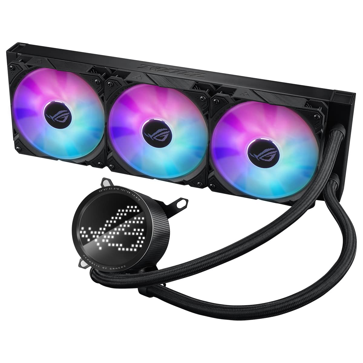Asus ROG Ryuo III 360 ARGB Cooler CPU Todo en Uno, Radiador de 400 mm, Asetek 8th Gen, 3 Ranuras para Ventiladores de 120 mm, LED Anime Matrix, Intel LGA 1700, 115x, 1200 y AMD AM4, AM5