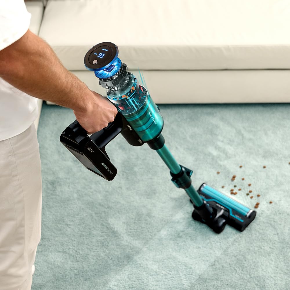 Cecotec Aspiradora sin Cable Escoba Vertical Conga Rockstar 9500 Lunar Pet Flex. 780W, 300aW, Potencia de Succión 30kPa, Autonomía 90mins, Cepillo Hairless, 4 Modos: Eco, Medio, Cepillo Mascotas