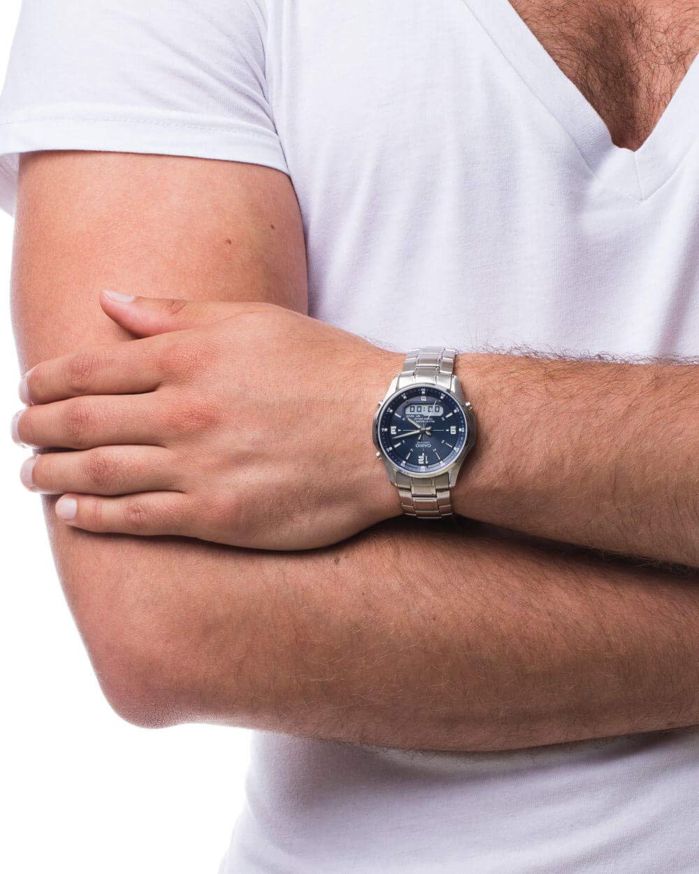 Casio Reloj Analogico-Digital para Hombre de Cuarzo con Correa en Acero Inoxidable LCW-M100DSE-2AER