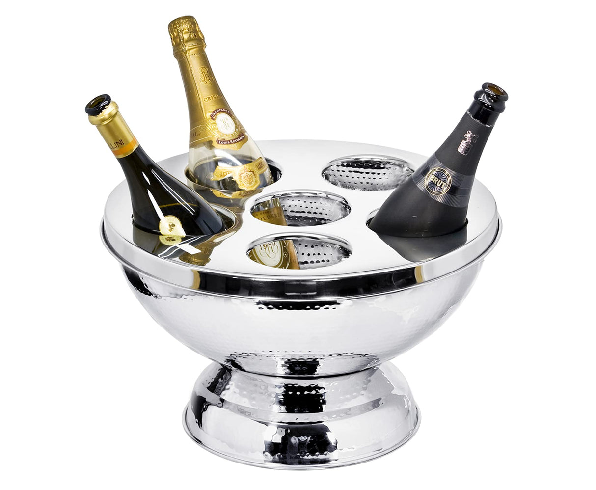 EDZARD refrigerador de champán Rockford, con tapa para 6 botellas, diámetro 41 cm, acero inoxidable, martillado (refrigerador de botellas, refrigerador de vino, champanera)