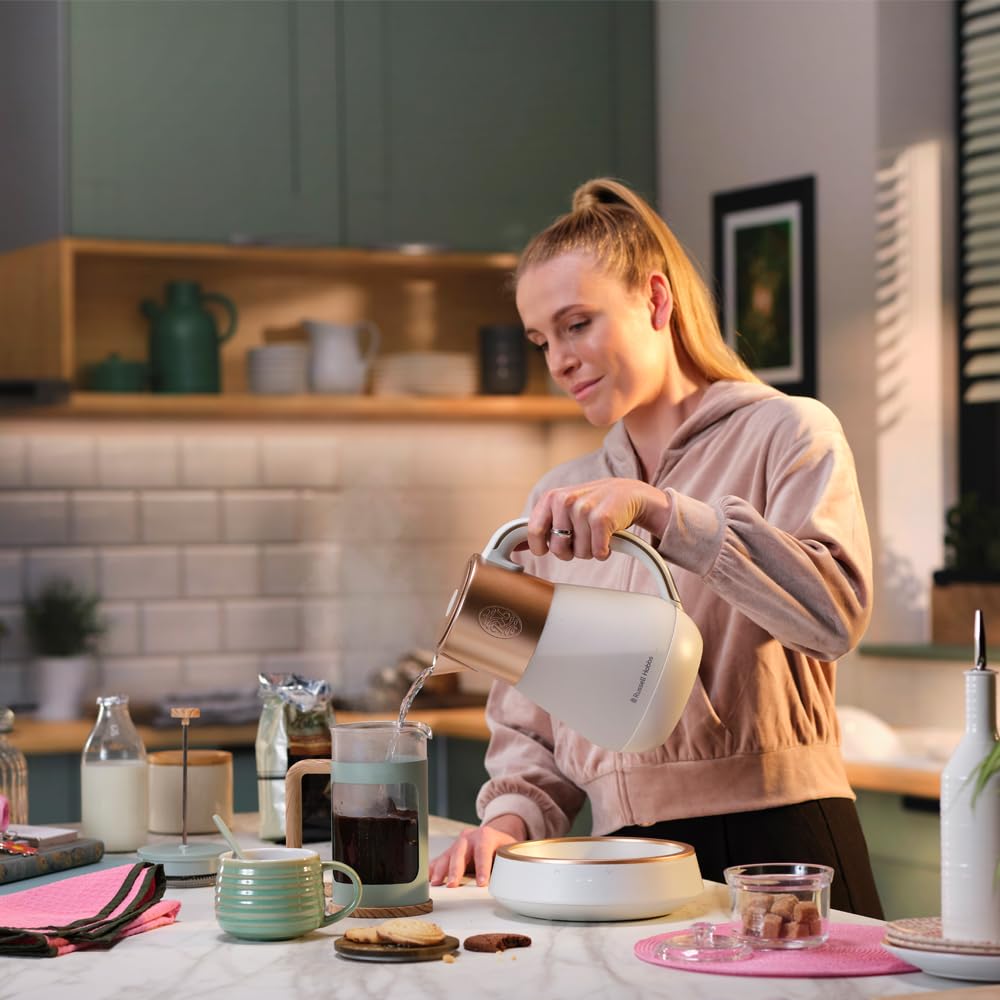 Russell Hobbs 27450-70 Hervidor de Agua Eléctrico de vidrio, 1,7L, temperatura regulable 40-100°C, Calm Iluminiación integra, música y sonidos relajantes, control táctil, 2400W