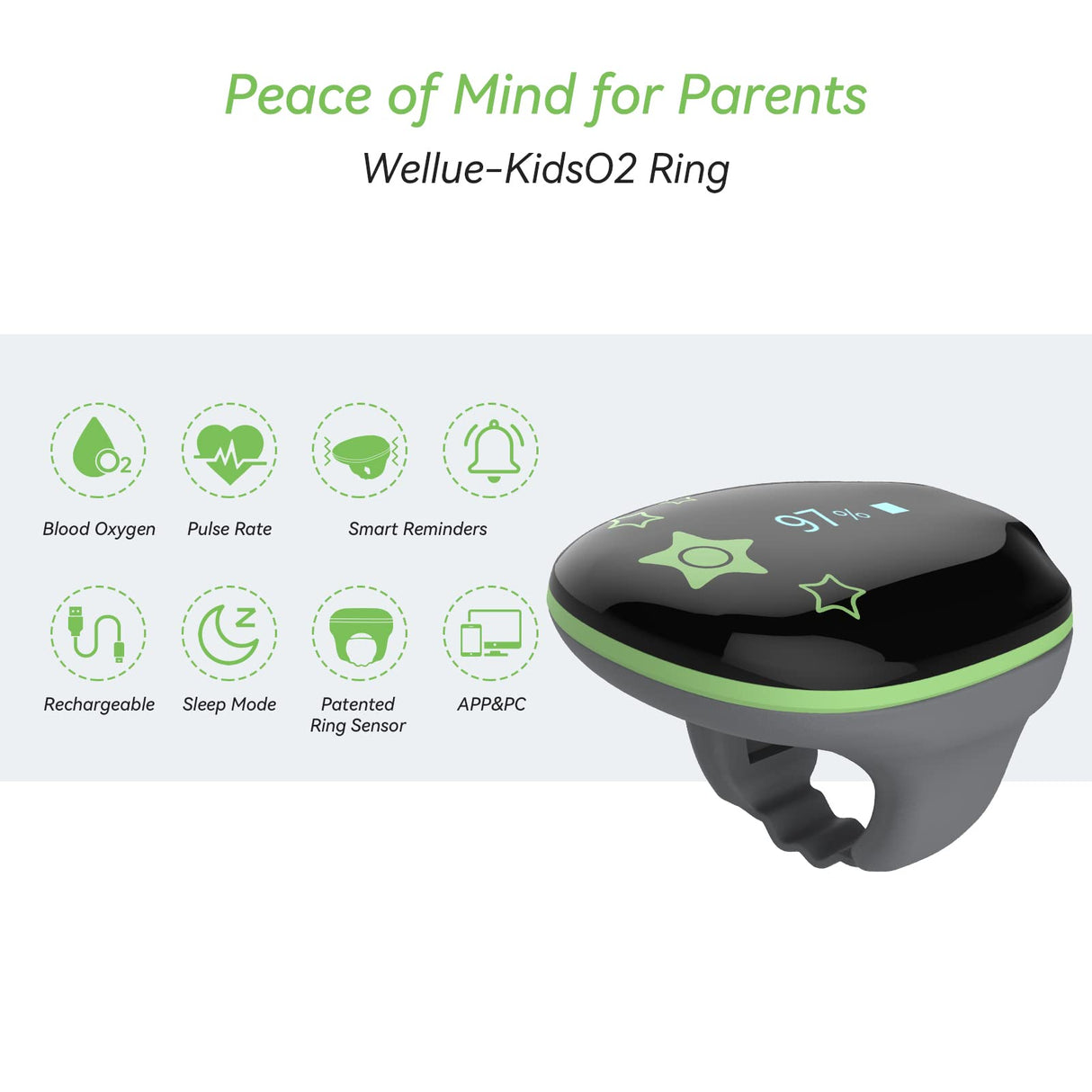 ViATOM Oxímetro de Pulso Pediátrico, Monitor de Oxígeno Para niños que realiza un Seguimiento Continuo de los Niveles de Oxígeno en Sangre de los Niños con Recordatorio de Audio