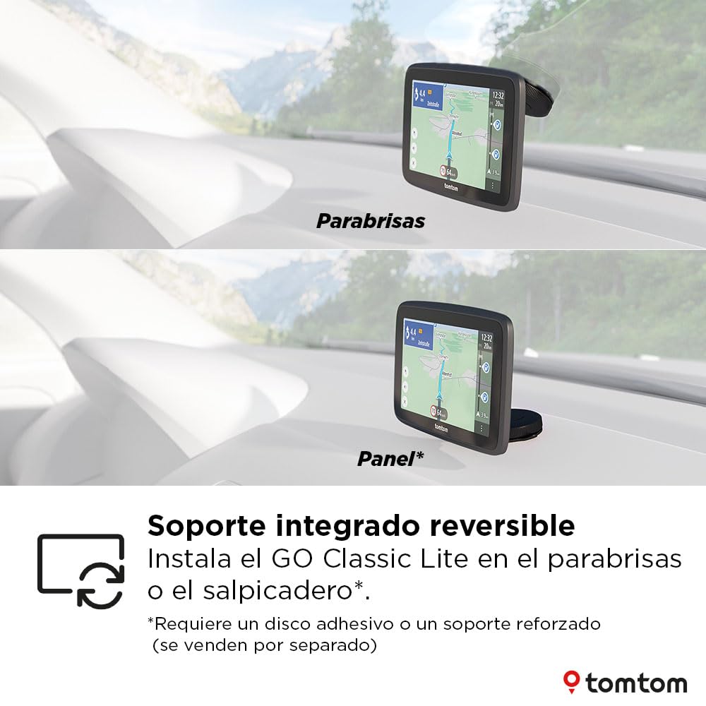 TomTom GPS Coche GO Classic Lite (6", información de tráfico y Alerta de radares, actualizaciones de mapas de Europa Mediante Wi-Fi y Soporte Reversible Integrado)