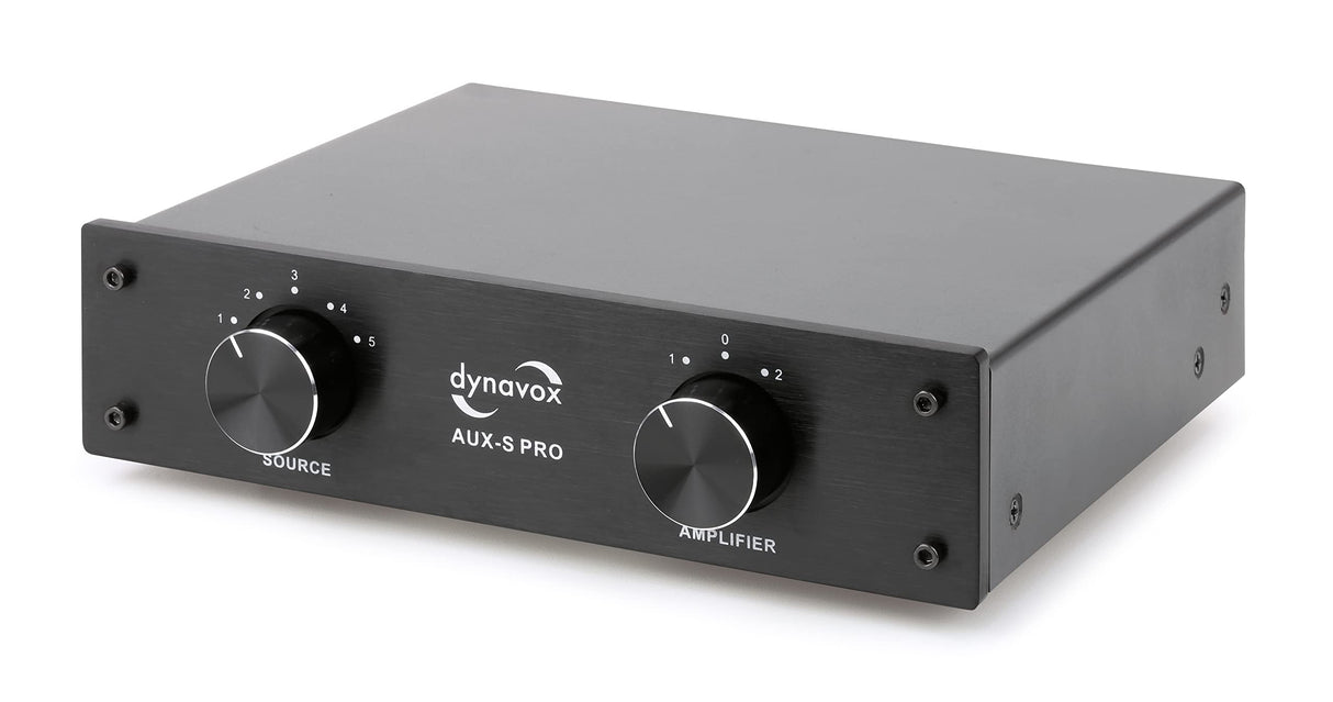 Dynavox AUX-S Pro - Conmutador de extensión de Entrada con 5 entradas RCA para Dos amplificadores estéreo y Envolvente, Color Negro