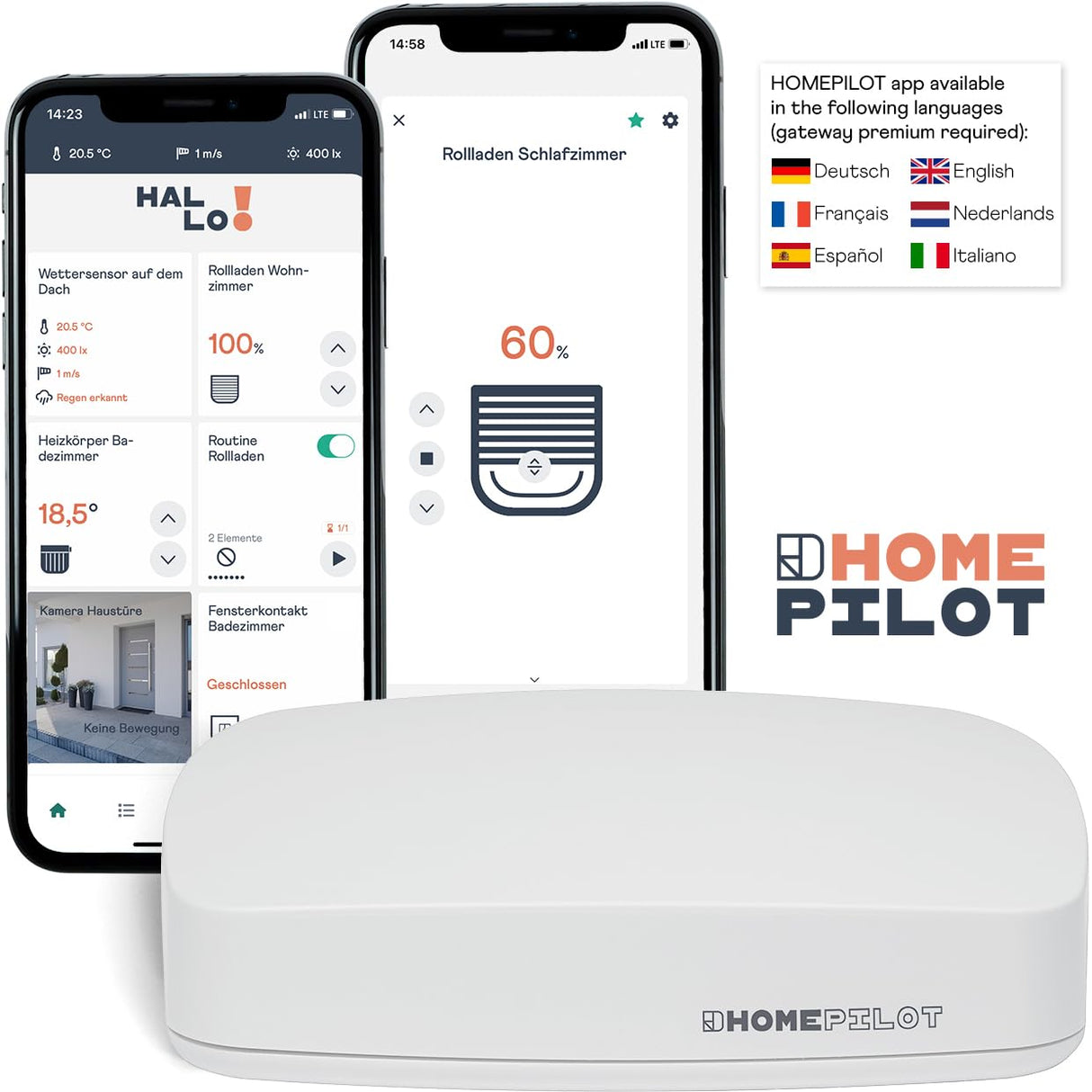 HOMEPILOT - Motor persianas Premium Smart M40 | Motor inalámbrico inteligente (40 Nm, SW60) para persianas enrollables. Detección obstáculos, bloqueo y inicio suave