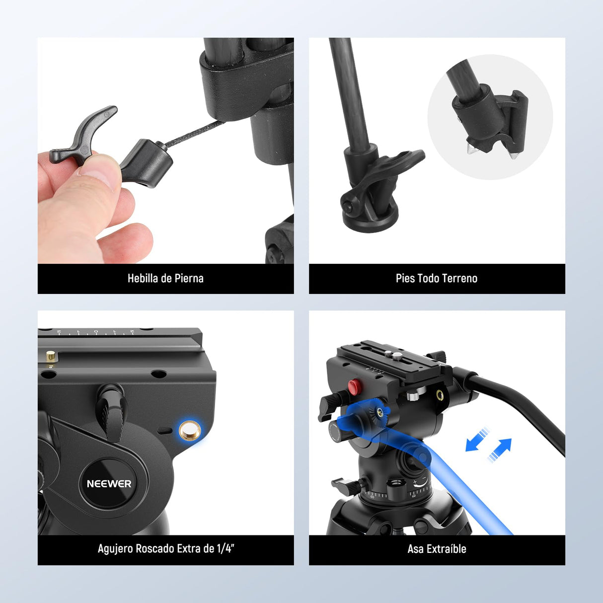 NEEWER LL34 - Trípode de vídeo para cámara de 78 pulgadas, cierre rápido con cabezal de líquido amortiguador, robusto trípode de fibra de carbono con placa QR de modo dual compatible con DJI