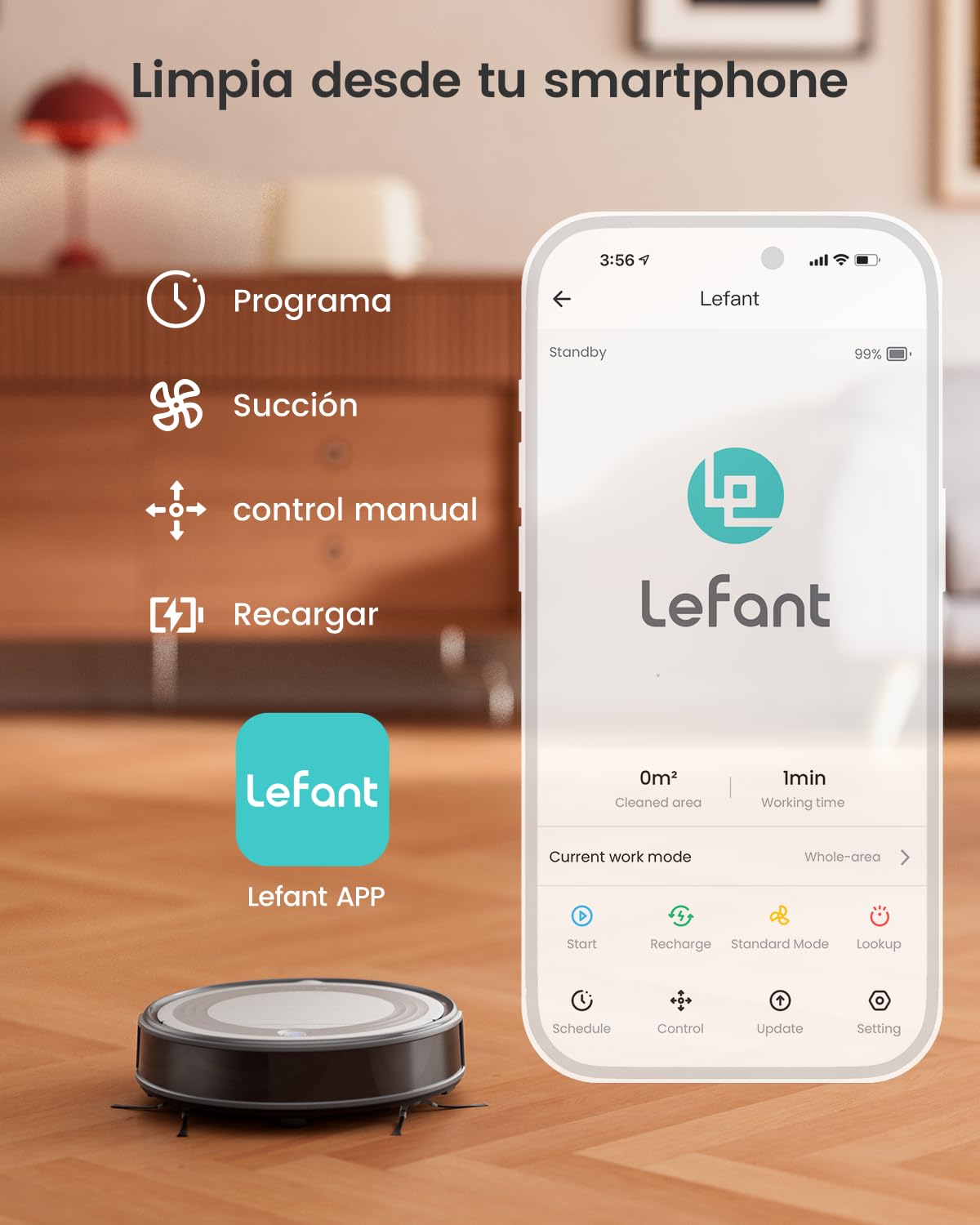 LEFANT Robot Aspirador M310G, 4500 Pa Aspirador Robot, Robot Vacuum Cleaner con Navegación PSD, 150 min Autonomía, Wi-Fi, sin Fregado; Ideal para pelos de Mascota, Alfombras y Suelos Duros