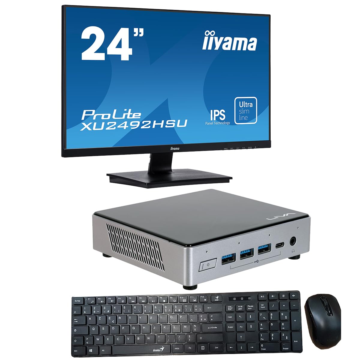 YNISEK - Mini PC i7-10510U 16GB 2TB M.2 SSD + Pantalla 24P + Teclado + ratón, sin OS