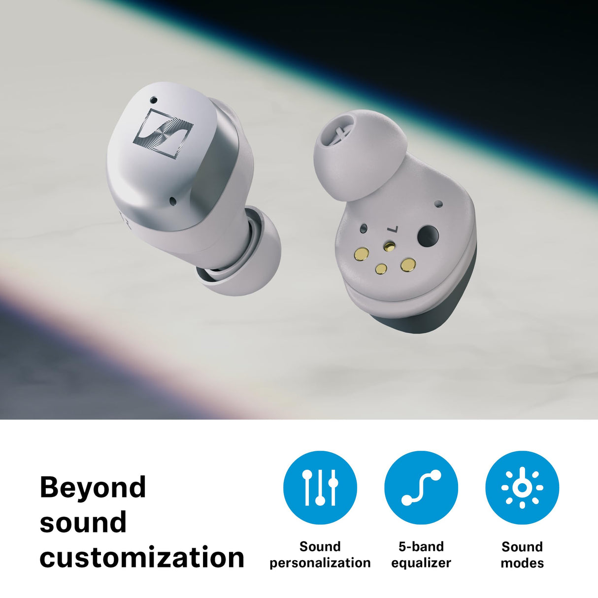 Sennheiser MOMENTUM True Wireless 4 auriculares inteligentes - Bluetooth 5.4, sonido nítido, diseño cómodo, 30 horas de autonomía y cancelación de ruido activa adaptativa - blanco plata