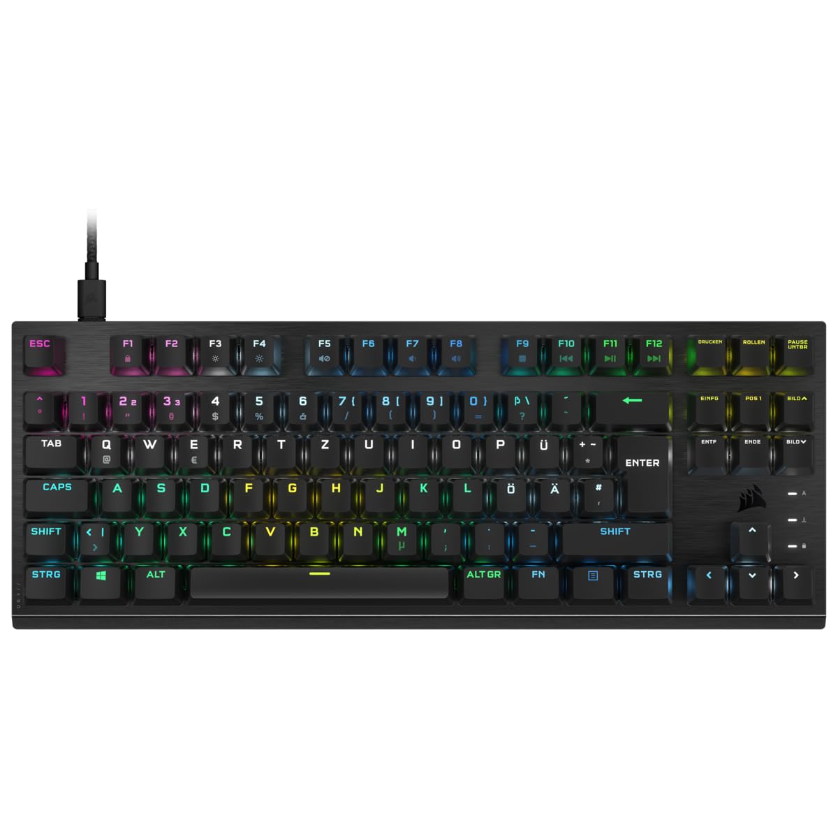 Corsair K60 Pro TKL RGB Teclado óptico mecánico Tenkeyless para Juegos - Interruptor OPX, Carcasa de Aluminio Cepillado, Cable USB Tipo C Desmontable, diseño DE, QWERTZ - Negro