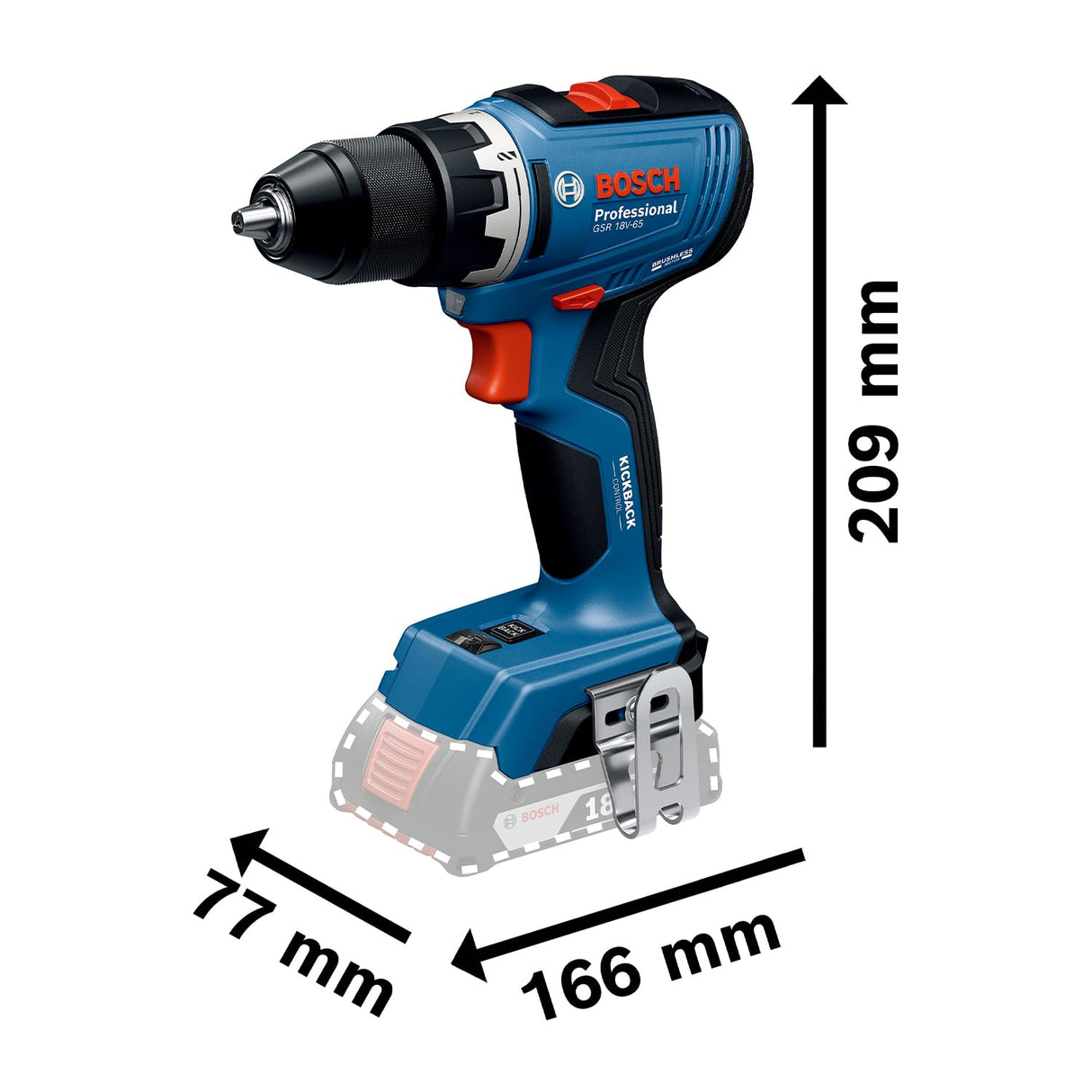 Bosch Professional 18V System atornillador a batería GSR 18V-65 (motor Brushless sin escobillas, 2 baterías GBA 18V 2.0Ah, cargador GAL 18V-20, L-Case)