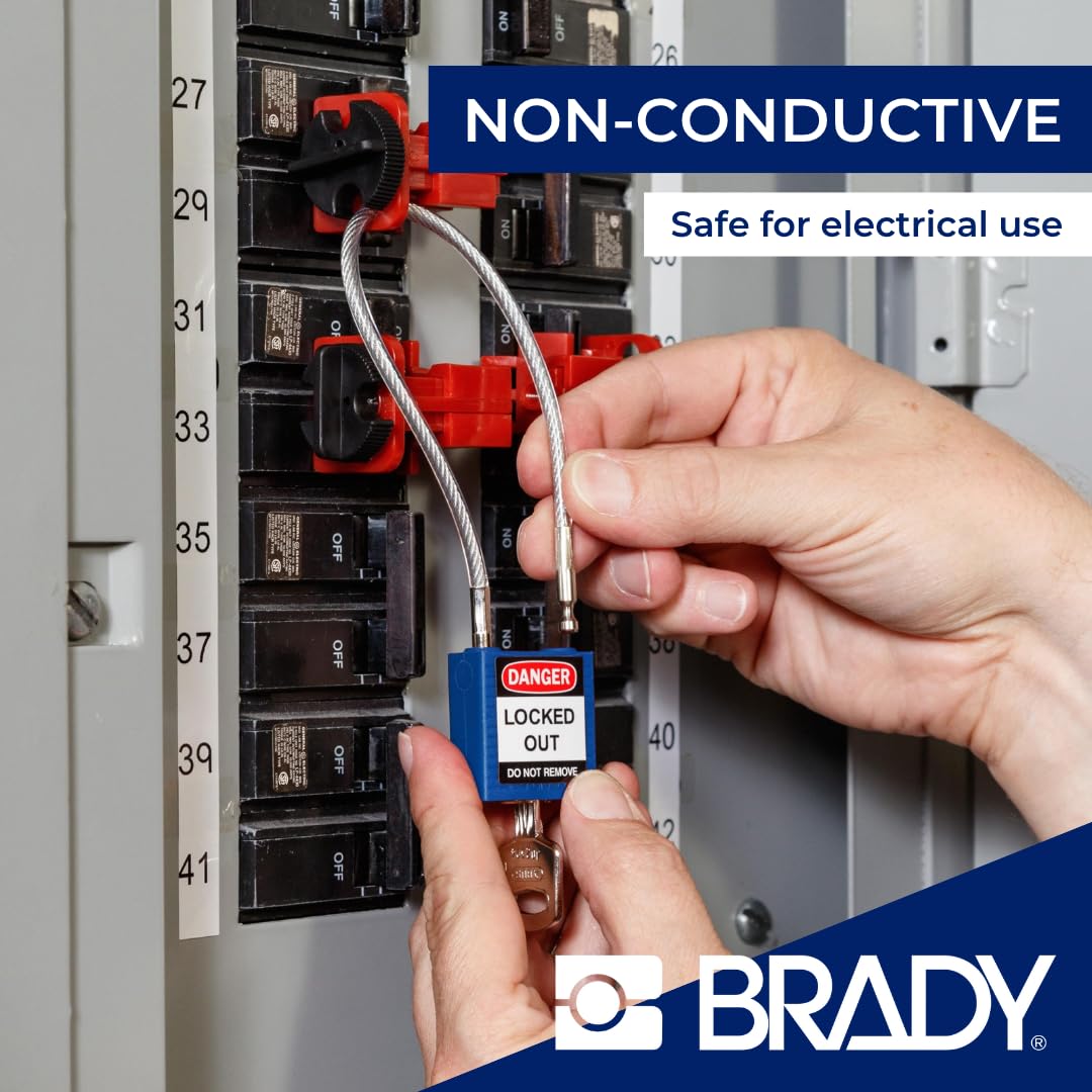 Brady Candado de Cable Compacto Paquete de 6 - Bloqueo de Seguridad Lockout Tagout - Candado de Seguridad - Llaves Diferentes - 32mm x 35mm x 16mm - Longitud del Cable 200mm, Rojo
