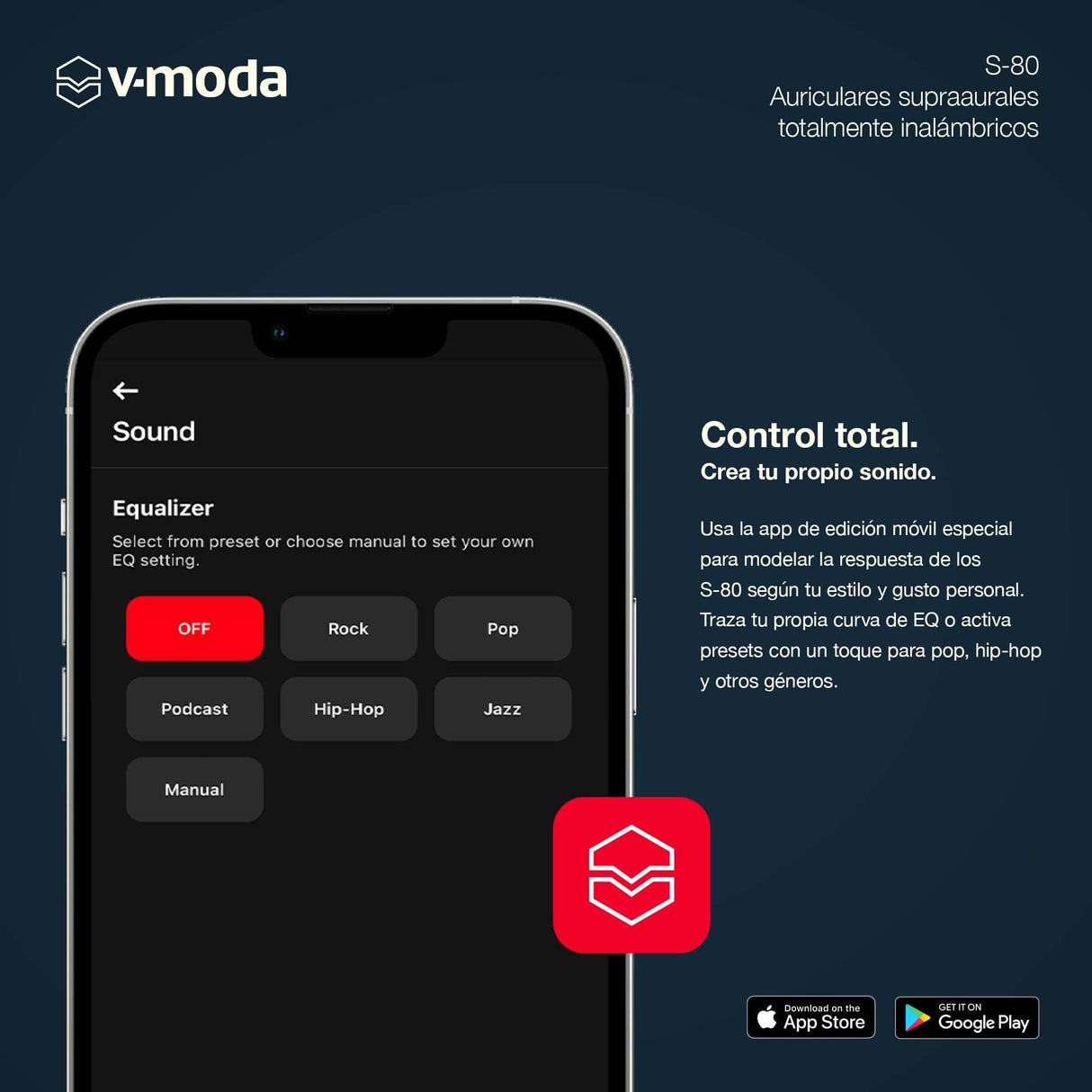 V-Moda S-80 | Auriculares supraaurales Totalmente inalámbricos | Sistema de Altavoces Personal | Diseño Elegante |Sonido Potente, Ajustado para la música electrónica | App de edición móvil | Blanco