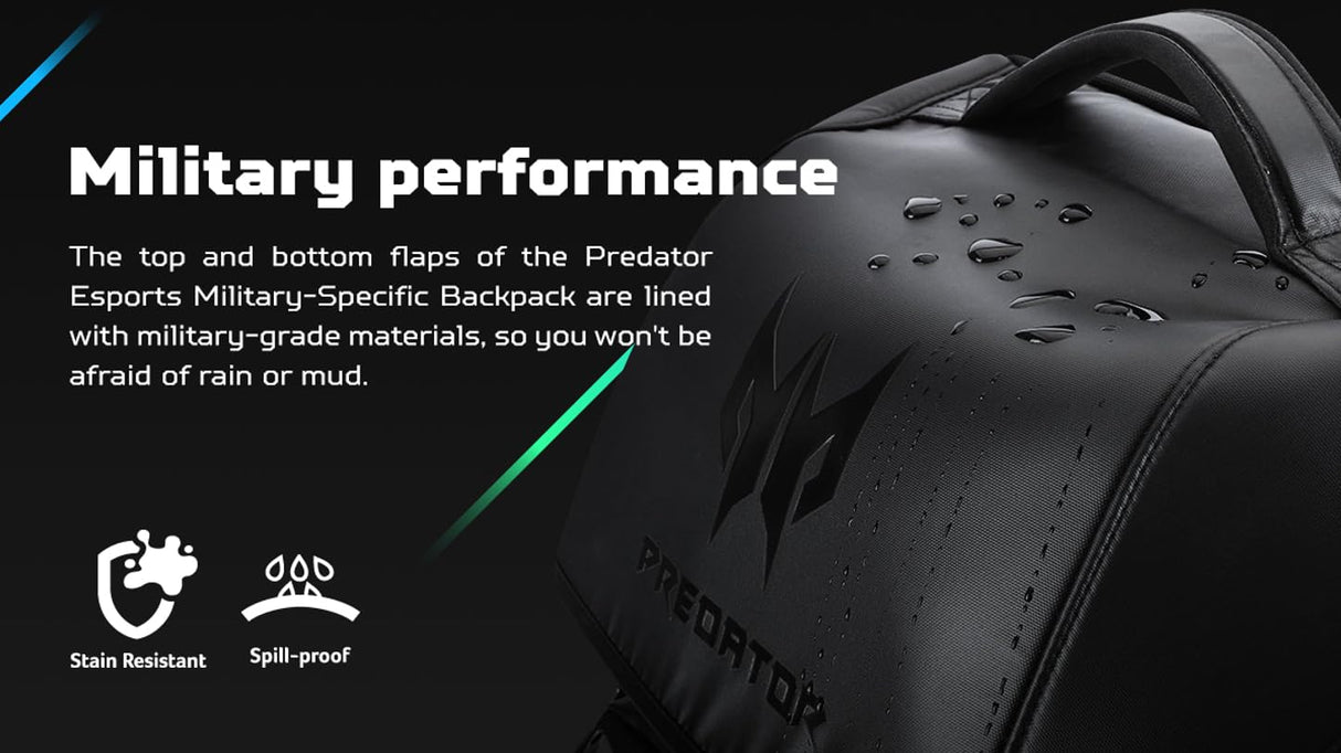 Acer PBG591 Predator Utility - Mochila de Viaje Resistente al Agua y a Prueba de desgarros, se Adapta y Protege una Laptop Predator Gaming de hasta 17.3 Pulgadas, Color Negro con Detalles Verde