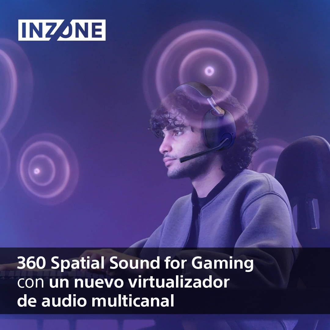 Sony INZONE H9, Auriculares inalámbricos Noise Cancelling Gaming, 360 Spatial Sound, cómoda sujeción, 32 Horas autonomía, Baja latencia, micrófono Boom de Calidad, Compatible con PC y PS5