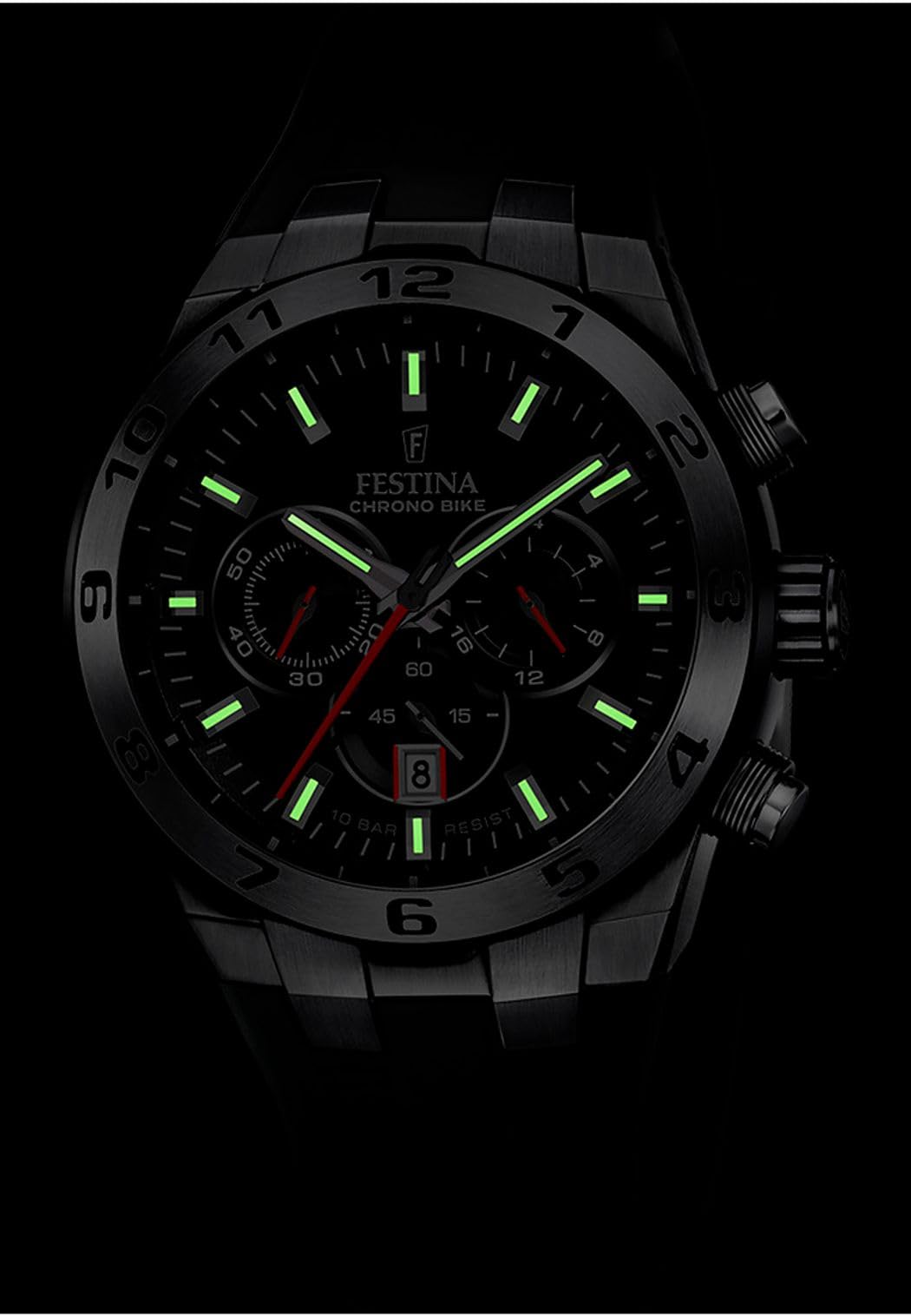 Festina Reloj Hombre F20671/6 Chrono Bike Caja de Acero Inoxidable 316l Plateado Correa de Caucho Negro
