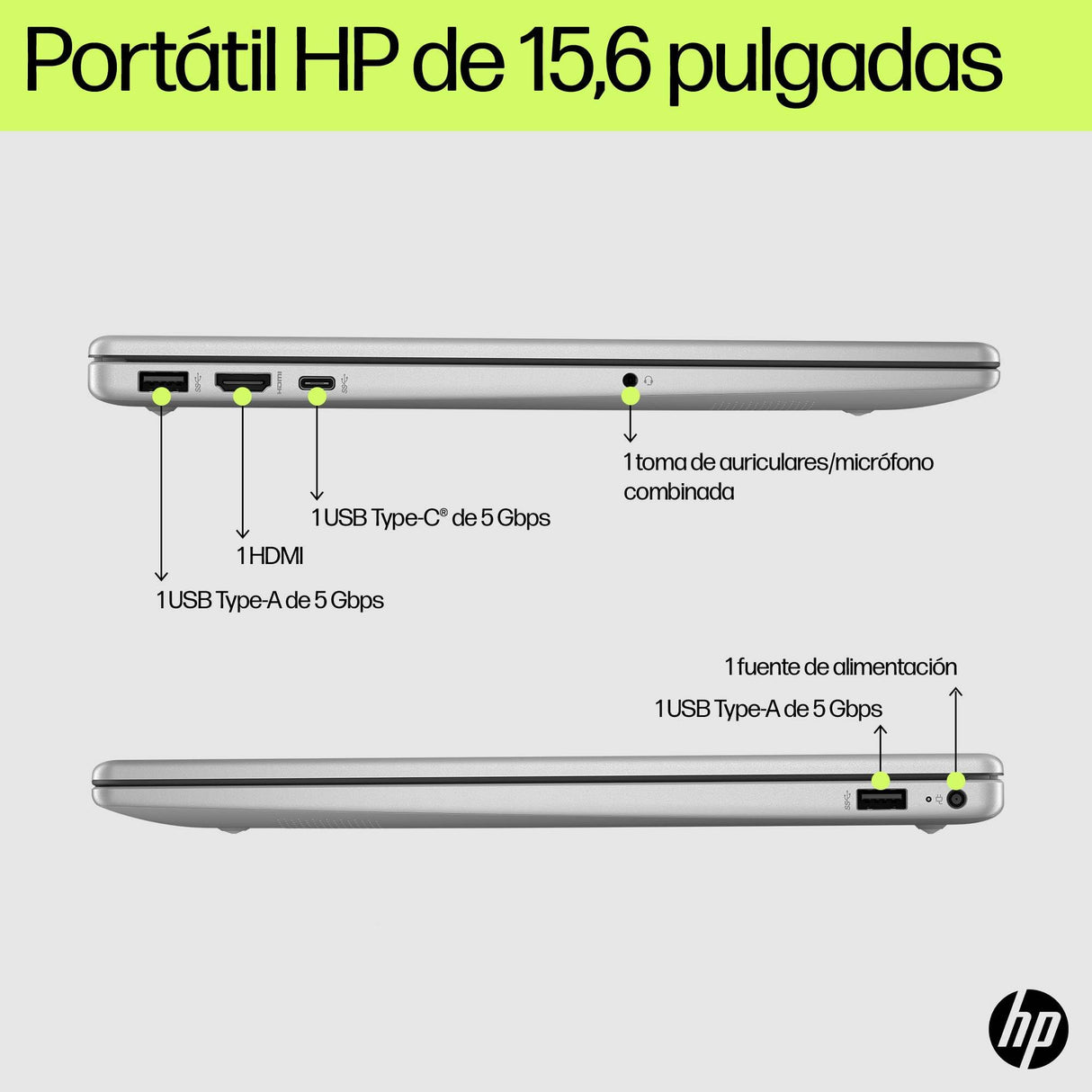 HP 15-fd0375ns - Ordenador portátil de 15.6" FHD (i3-N305, 8GB RAM, 512GB SSD, Intel UHD Graphics, Windows 11) Plata - Teclado QWERTY Español