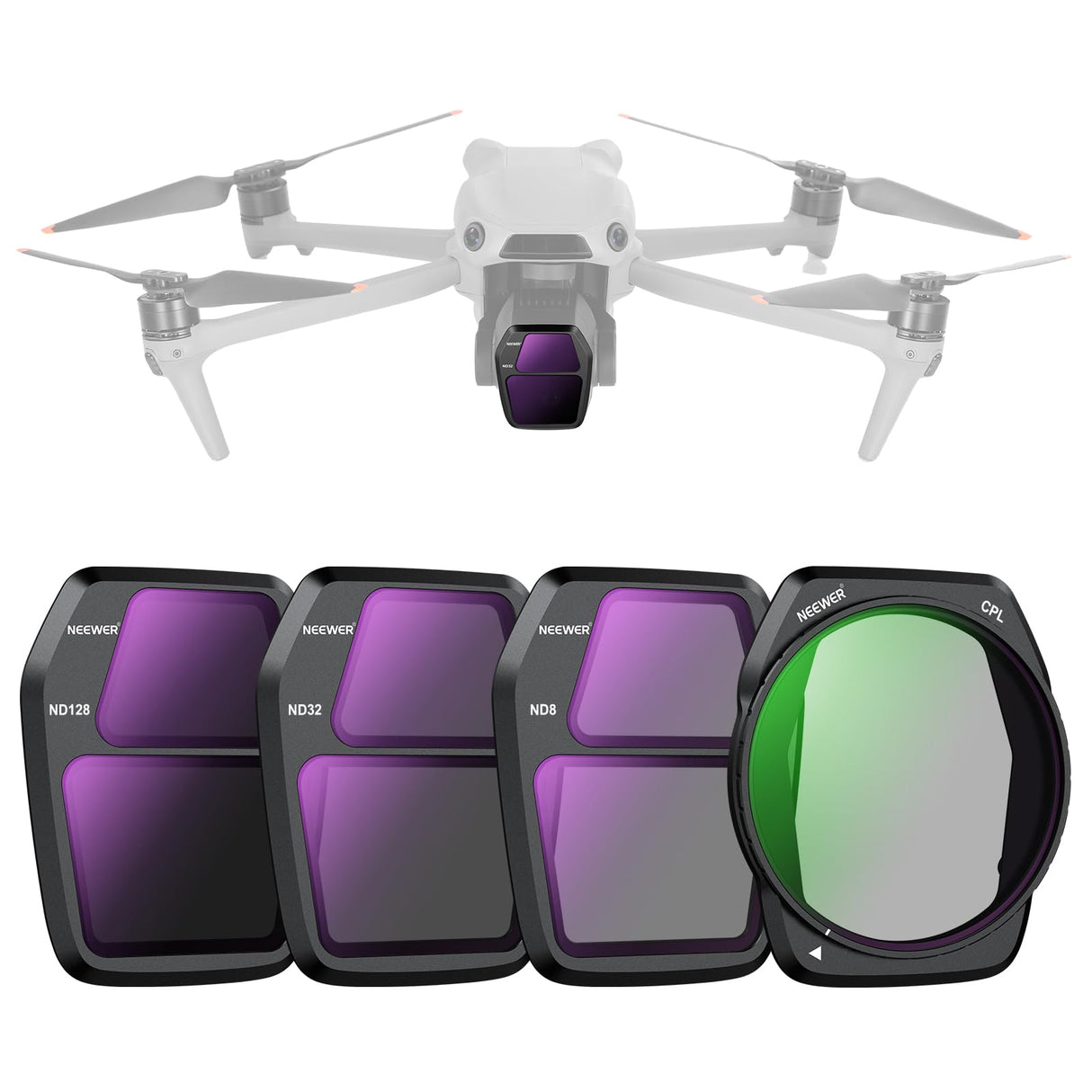 NEEWER Filtros ND Set Compatible con dji Air 3S, Paquete de 4 ND8+ND32+ND128+CPL Polarizador Circular de Densidad Neutra Accesorios para Drones Seguros Vidrio Óptico HD Multicapa Delgado, FL-A85