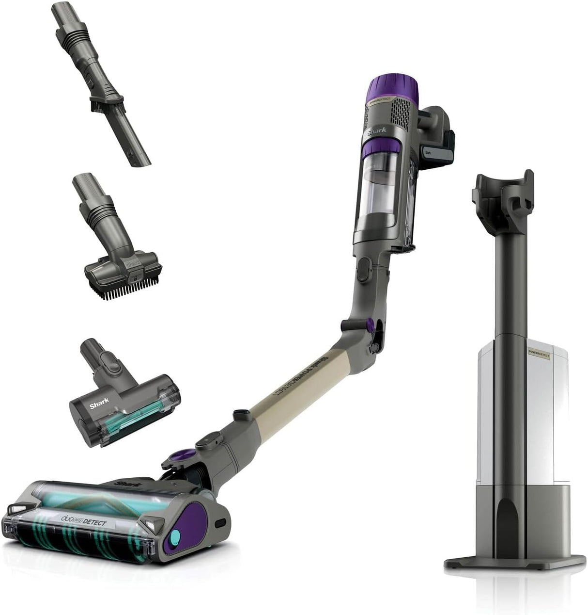 Shark PowerDetect Clean&Empty Aspiradora sin cable, DuoClean Detect, limpieza inversa, base de autovaciado de 2 l, Anti-Hair Wrap Plus, autonomía de 70 min,cepillos multisuperficie, gris, IP3251AMZEUT