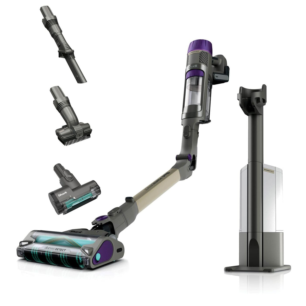 Shark PowerDetect Clean&Empty Aspiradora sin cable, DuoClean Detect, limpieza inversa, base de autovaciado de 2 l, Anti-Hair Wrap Plus, autonomía de 70 min,cepillos multisuperficie, gris, IP3251AMZEUT